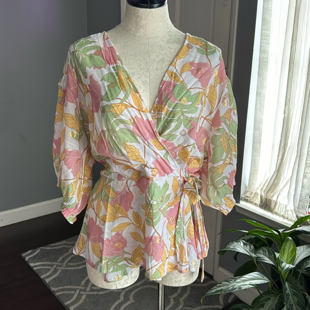Harve Benard Floral Print Surplice Top